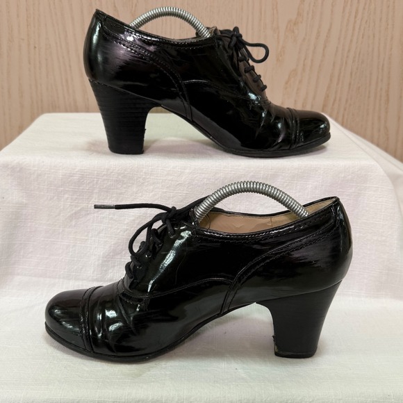 Nine West 8.5M Anastasio Black Patent Lace-Up Oxford Heels career office wingtip - Picture 3 of 9